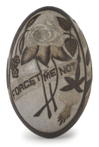 An Australian carved emu egg with kookaburras, snake, emus and "forget me not", 19th century, ​13cm high