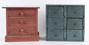 Two folk art miniature chests with pink and blue painted finishes, 19th/20th century, 30cm and 27cm high