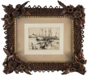 An Australian folk art leather frame, 19th century,with Allen Glover engraving,&nbsp;frame 60cm x 70cm