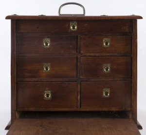 A specimen collector's cabinet, fiddleback blackwood fitted with 7 velvet lined drawers, nameplate on handle "LATROBE, L.E.B.", 19th century, 35cm high, 37cm wide, 20cm deep