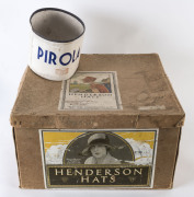 Assorted Australian lithographed advertising ware including Henderson Hats of Sydney, Akubra Hats, Buckley & Nunn, Foys Melbourne and Dumbrells, circa 1920