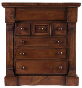 A miniature chest of drawers, huon pine, 44cm high, 40cm wide, 28cm deep