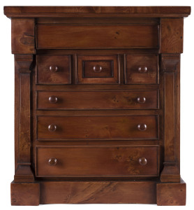 A miniature chest of drawers, huon pine, ​44cm high, 40cm wide, 28cm deep