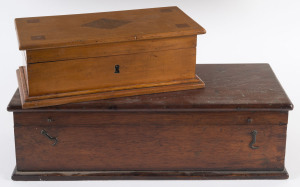 Two Australian timber boxes, cedar, pine and fiddleback blackwood, 19th century, the larger 42cm across