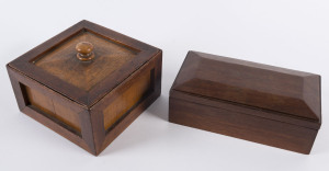 Two Australian timber boxes, one jarrah, engraved "Perth WFB", the other cedar, blackwood and acacia, 19th/20th century, the larger 23cm across