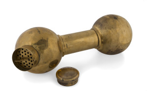 A BRASS (MYSTERY) DUMBBELL What is this brass instrument in the shape of a dumbbell, marked for T. Gaunt & Co. (Melbourne watch-maker and maker of scientific instruments)? One end has a short-necked opening which, when the stopper is removed, reveals a removable seive, 34cm long.