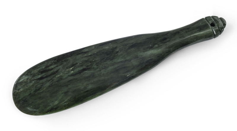 A Maori patu hand club, carved nephrite greenstone, New Zealand, 20th century, 35cm long