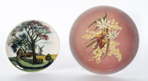 MARTIN BOYD farm scene pottery plate together with a Studio Anna wildflower plate, signed "Martin Boyd Australia",18.5cm and 24cm diameter