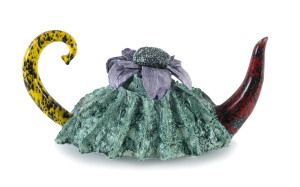 JENNY ORCHARD Australian pottery teapot, incised "Jenny Orchard, 2001", 38cm across