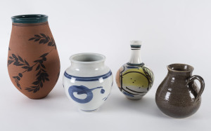 TIM STRACHAN South Australian studio pottery jug and three vases, the tallest 28cm high
