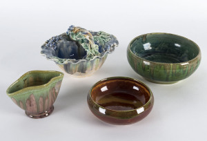 Four pieces of Australian pottery including Castle Harris, Remued, Lightning Ridge and Merric Boyd School, the basket 20cm across