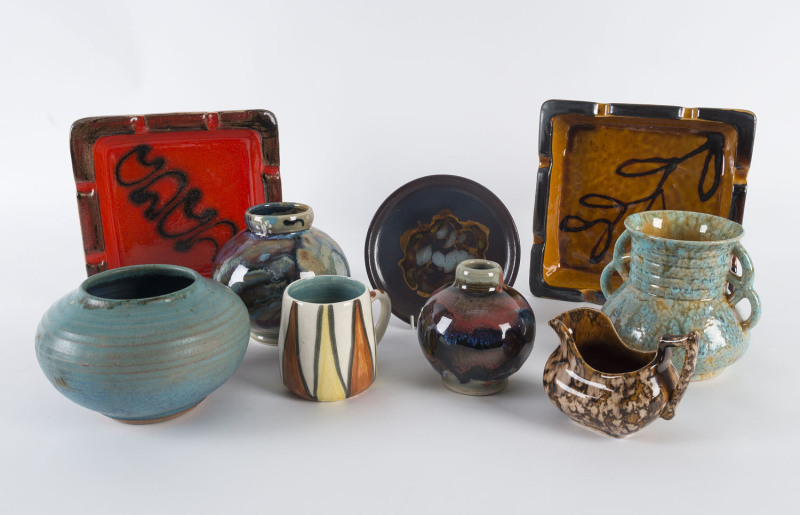 Nine assorted pieces of Australian pottery including Ellis, Thelma Irvine, Charles Wilton and others, the tallest 12.5cm high