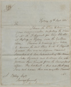 JOHN OXLEY [1784 - 1828] Manuscript copy letter from Sydney, in Oxley's hand, dated 19th Jan'y 1826, regarding a disputed claim over "land situated at Bylong, or Pylong, near the Goulburn River." The letter is signed off by Oxley in his capacity as Survey