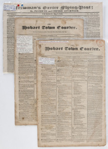 THE NEW COLONY ON THE SWAN RIVER Three newspapers (The Hobart Town Courier of August 8 & November 14, 1829 and Trewman's Exeter Flying Post of May 3, 1832) all of which include significant items on the newly established settlement on the Swan River in what would later be re-named Western Australia.