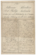 FAWKNER, John Pascoe.The Melbourne Advertiser Port Phillip AustraliaNo.8, Written for, and Published by, Jn P Fawknerand dated February 19th 1838Lithographed by E. Whitehead & Co.The eighth number of the first Melbourne newspaper, here reproduced in a sca