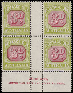 1922-30 (SG.D95) 3d Carmine & Green, Ash Imprint block (N over N), superb MLH/MUH. BW:D109zb.
