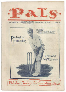PALS - An Australian Paper for Australian Boys: Vol.5 No.27 to Vol.5 No.52 complete, February 28, 1925 to August 22, 1925. (26 editions) includes two with front cover artwork by Daryl Lindsay. Of particular note is the inclusion of eleven of the popular "Supplements" - 4 cricketers, 5 Australian Rules footballers and 2 Rugby League footballers.