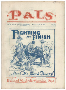 PALS - An Australian Paper for Australian Boys: Vol.6 No.15 to Vol.6 No.38 complete, December 5, 1925 to May 15, 1926. (24 editions) includes three with front cover artwork by Daryl Lindsay. Of particular note is the inclusion of 4 of the popular "Supplem