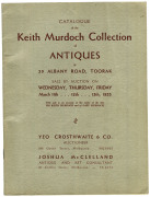 March 1953: "Catalogue of the Keith Murdoch Collection of Antiques at 39 Albany Road, Toorak" complete and with some pencil annotations. The auction was a joint-venture by Joshua McClelland and Yeo Crosthwaite & Co.