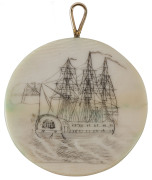 A convict forget me not sweetheart token, engraved "LIZZIE BASS", reverse with scrimshaw tallship, 19th century - 2