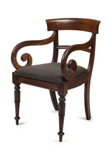 A fine Australian Regency spade back carver chair, Australian cedar, Tasmanian origin, circa 1820, rare in such fine condition, 53cm across the arms