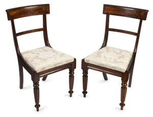 A fine pair of cedar spade back dining chairs with tapering hexagonal legs and veneered panel back, Tasmanian origin, circa 1840