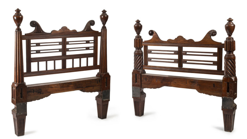 Early Colonial bedends, Tasmanian blackwood, circa 1825, 150cm high, 136cm wide