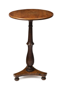 A Colonial Australian kettle stand, musk, blackwood, huon pine and cedar, Tasmanian origin, circa 1850, 81cm high, 50cm diameter