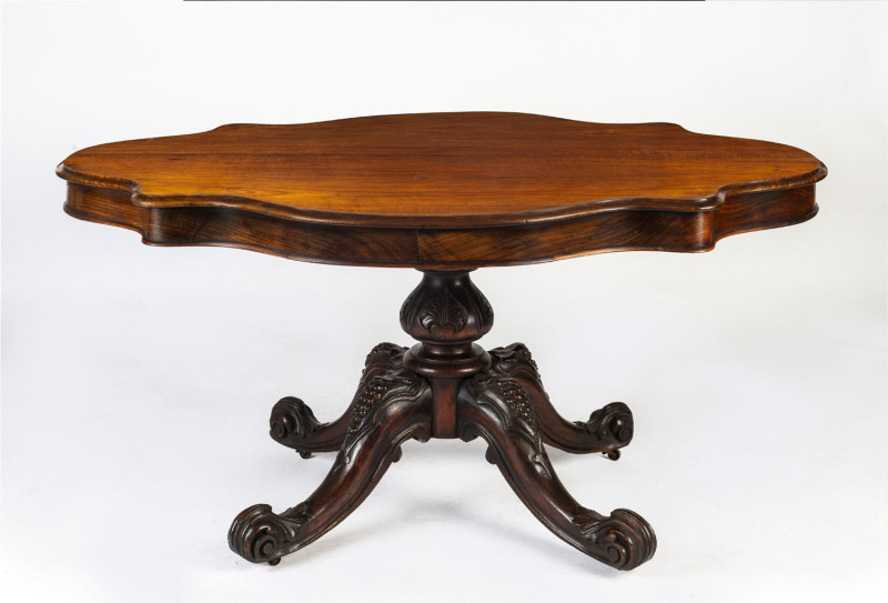 An Australian supper table with shaped top, blackwood, Melbourne, 19th century, ​cedar secondary timbers, 74cm high, 147cm wide, 104cm deep