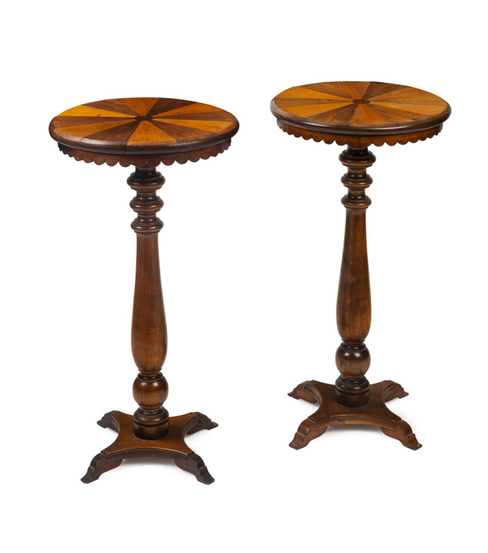 A pair of Australian pedestals, cedar blackwood and pine, circa 1900, ​81cm high, 41cm diameter