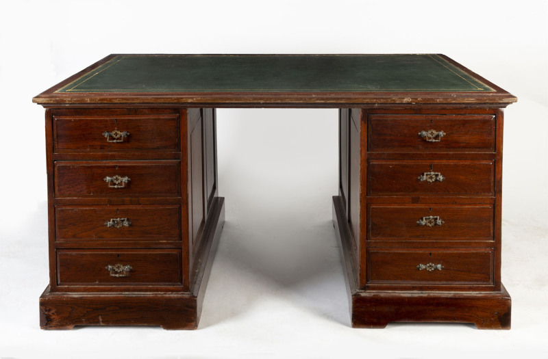 An Australian twin pedestal desk, cedar, late 19th century, 77cm high, 154cm wide, 100cm deep