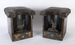 A pair of Australiana fireside fuel bins, copper and leatheret, early 20th century, 35cm high