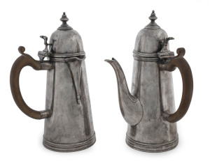 A pair of Australian silver plated chocolate and coffee pots by William Drummond & Co., Melbourne, 19th century, ​23cm high