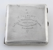 An Australian silver cigarette case engraved "A. ILLSLEY From LT. COL. L. WORTHINGTON WILMER, Government House, Brisbane, 1928 - 1933", stamped "S. SILVER APEX", ​8.5cm high, 115 grams