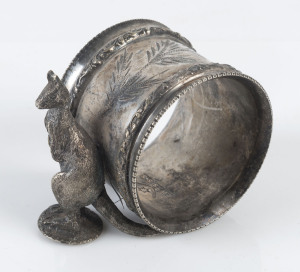 An Australian silver plated kangaroo napkin ring, 19th century, 4.5cm high, 6cm across
