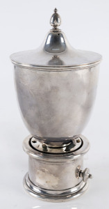 An unusual silver plated warming cup with lid, 19th century, 20cm high