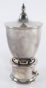 An unusual silver plated warming cup with lid, 19th century, ​20cm high