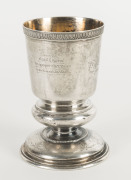 Australian silver trophy engraved "Ballarat A & P Society, Gift Of Mrs. A.L. Ronaldson,1930, Awarded To Mrs Draffin For Aggregate No. Of 1st Prizes In The Woman's Section", 15cm high, 161 grams