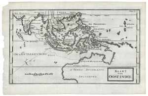 "Kaart van Oost Indie" from the rare Dutch edition of William Dampier's "A New Voyage Round the World' [The Hague, 1698]; engraver unknown.size 29 x 17cm.