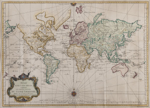 BELLIN, Jacques Nicolas Essay d'une Carte Reduite Contenant les parties connuees Du Globe Terrestre [Paris, 1778, although dated 1748 in error]52 x 72cm (plate size); hand coloured copper engraving.This large beautifully hand coloured map on Mercator's Pr