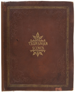 TASMANIAN PHOTOGRAPHS by Samuel Clifford An old-time album, circa 1875 titled "TASMANIAN SCENCES" on the front cover and with "S. Clifford, Photographer, Hobart Town" in manuscript on the blank front endpaper. The album contains 24 albumen paper prints, each approx. 10.5 x 18cm, laid down two per page and all attractively annotated below the images.