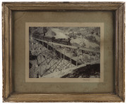 LANGENBERGER The Melbourne Express crossing the viaduct at Belair Cutting,15 x 20.5cm, signed in ink below the image. - 2