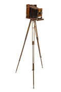 Mahogany & brass half-plate camera "The 1895 Instantograph" made by J. LANCASTER & SON, BIRMINGHAM; with original bellows, ROSS No.3 Symmetrical&nbsp; (5 In) lens No.31673 (with leather cap); together with 2 matching double dark slides and a contemporary light