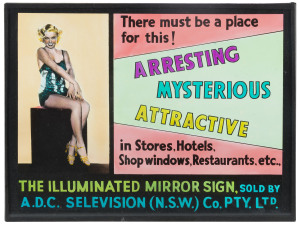 Large format colour glass plate advertising slides (positives) together with associated ephemera pertaining to G.E. HIGGINS McKillop Steet, Melbourne and "SELEVISOR, The New And Visual Sales Boosting Medium, Visual Industries Pty. Ltd.", Melbourne and Hobart. Attractive and in remarkably good condition, ads include "Orlando Wines", "Spalding" and "Mobilgas For Flying Horsepower". Larger slides 16.5 x 22cm