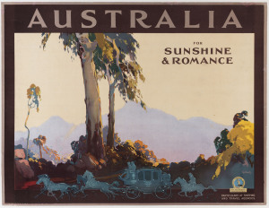 JAMES NORTHFIELD [1888-1973] Australia For Sunshine And Romance, c1936. Colour lithograph, signed and with the Australian National Travel Association logo in image lower right, 50 x 63cm. Linen-backed.