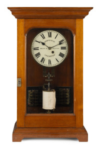 FLINDERS STREET Station Master's clock by Gent & Co. Ltd. Leicester, England, stamped "1 VIC RAILWAYS", early 20th century, fusee movement (missing pendulum), this is the original number one master clock from Flinders Street Station that controller the time on all the slave clocks on the train platforms and was installed when the "New" station (current station) was completed in the early 1900s. 78cm high