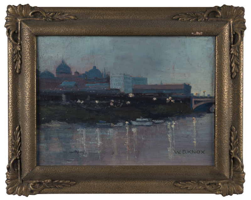 WILLIAM DUNN KNOX (1880-1945), Melbourne skyline Princes Bridge, oil on board, signed lower right "W. D. Knox", ​23 x 30cm