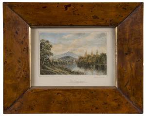 F.J. LLOYD (1874-1956), 'The Drop Scene, Near New Norfolk', oil on card, signed lower left "F J Lloyd 52", Tasmanian birdseye huon pine frame, 13cm x 26cm