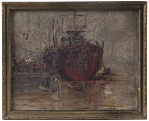 ARTIST UNKNOWN (Australian school), Red ship, oil on board, signed lower right (illegible), 