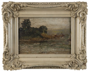 ARTIST UNKNOWN (19th century, Australian school), harbour scene, oil on card, gallery number "145" on frame and stretcher, ​ - 2